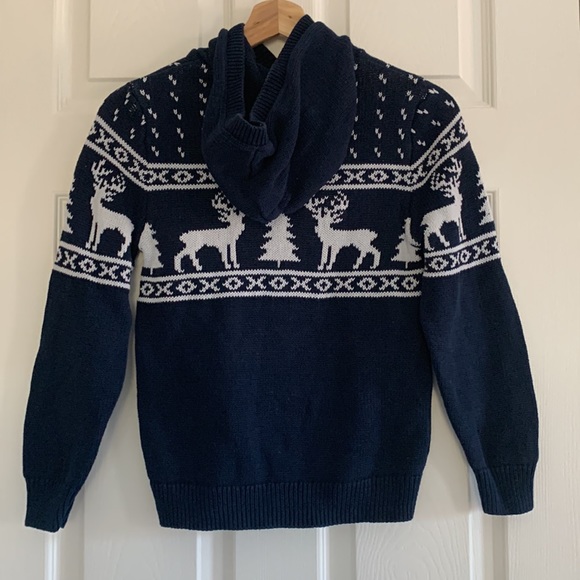Reindeer Blue and White Knit Hooded Sweater - Picture 3 of 8